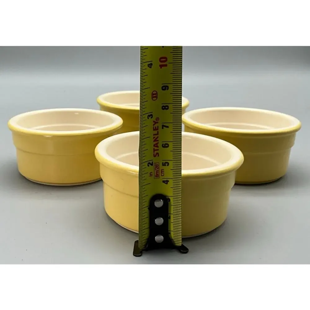 4 Cermer Yellow Ceramic Ramekins Custard Cups Microwave Freezer Oven Safe